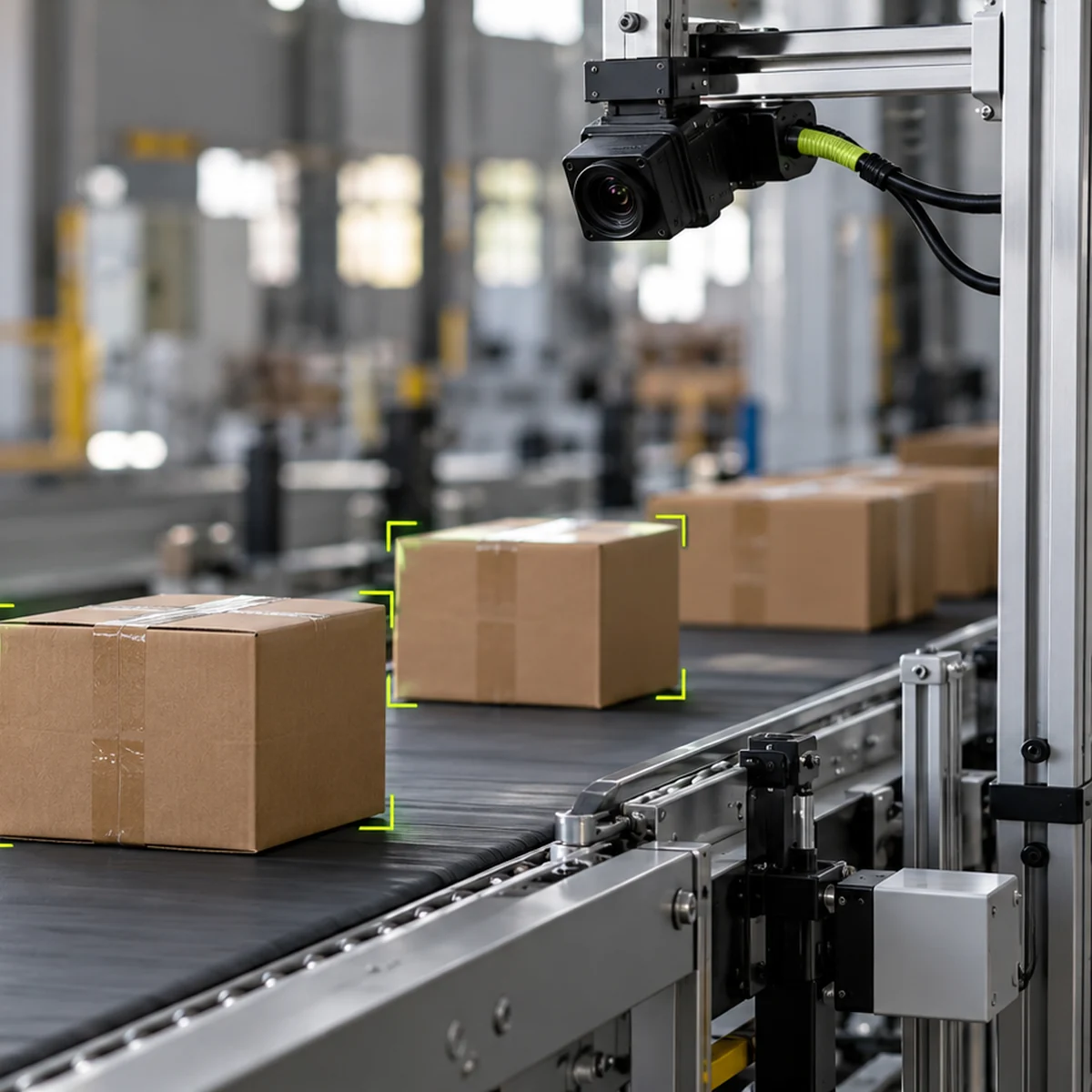 Concept: AI camera mounted above a production line